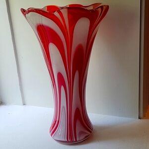 Vintage Red and White Swirl Vase